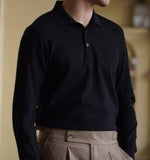Men's British Slim Lapel Cotton Long Sleeved Polo Shirt
