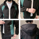 Men's Casual Loose Contrast Patchwork Hooded Jacket