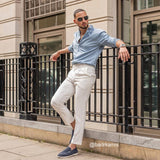 Men's Solid Color V-Neck Long Sleeve Shirt