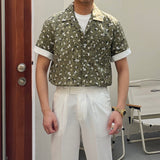 Mens Summer Cuban Collar Retro Short-sleeved Floral Shirt