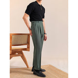 Summer Breathable Italian Double Pleated Naples Straight Trousers