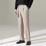 Men's Wide Leg Casual Trousers, British Style Drape Straight Leg Pants with Belt, Loose Fit