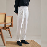 Men's High Waist Business Trousers, Retro Straight Leg Dress Pants, Vintage Style Formal Chinos