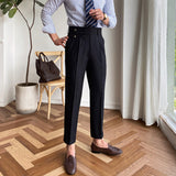 Men's Retro Business Slim Fit Dress Pants Straight Drape High Waisted Pants