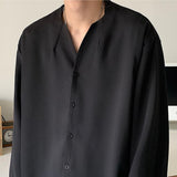 Men's Casual Loose Solid Color Chiffon Collarless Shirt