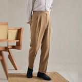 Men's High Waist Business Trousers, Retro Straight Leg Dress Pants, Vintage Style Formal Chinos