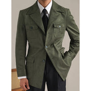 Men's Italian Retro Suede Jacket, Hunting Style Commuter Coat, Vintage Faux Suede Outerwear