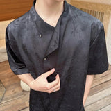 Satin Jacquard 3D-Textured Short-Sleeve Pullover Casual Shirt