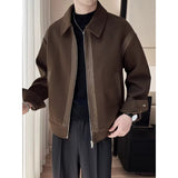Casual Wool And Leather Patchwork Warm And Thick Woolen Autumn And Winter Lapel Jacket