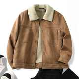 Men's Faux Sherpa Lined Jacket, Vintage Warm Winter Coat, Retro Casual Fleece Outerwear
