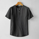 Casual Linen Stand-Collar T-Shirt