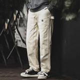 Mens Vintage Straight-leg Multi-pocket Work Jeans
