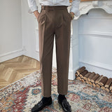 Men's High Waisted Straight Casual Trousers, Loose Fit Retro Pants, Everyday Chinos