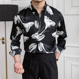 Men's Vintage British Print Lapel Long Sleeve Shirt