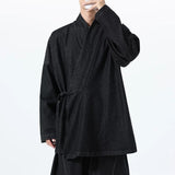Vintage Washed Denim Cross Front Kimono Coat Harem Pants Two-piece set
