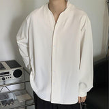 Men's Casual Loose Solid Color Chiffon Collarless Shirt