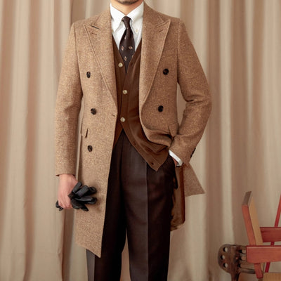 97% Wool Mulberry Silk Dot Mid-length Double-breasted Coat