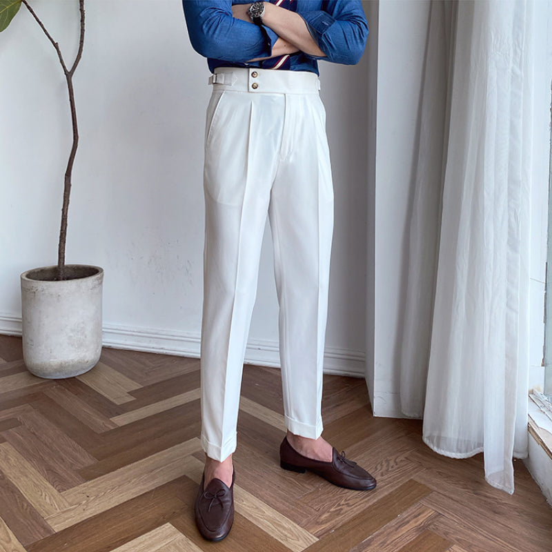 Men's British High Waist Pants Straight Leg Casual Non-Iron Business ...