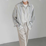 Men's Loose Striped Casual Long Sleeve Shirt