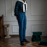 Mens Corduroy Italian Straight High Waist Pants Casual British Retro Trousers