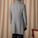 Mid-Length Double-Breasted Wool Blend Herringbone Coat