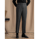 Italian Retro British Style Wool Herringbone Trousers