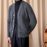 Vintage Wool Jacquard Slim Fit V-Neck Cardigan