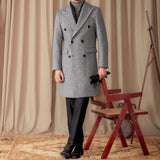 Mid-Length Double-Breasted Wool Blend Herringbone Coat