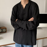 Men's Casual Loose Solid Color Chiffon Collarless Shirt