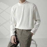 Men's Half High Neck Round Neck Loose Long Sleeve Solid Color T-Shirt