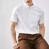 Stand Collar Button Down Short Sleeve Shirt