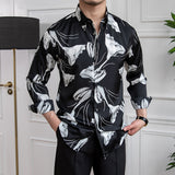 Men's Vintage British Print Lapel Long Sleeve Shirt