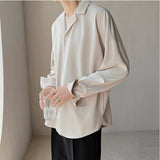 Men's British Cuban Collar Solid Color Long Sleeve Casual Shirt