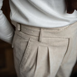 Mens Corduroy Italian Straight High Waist Pants Casual British Retro Trousers