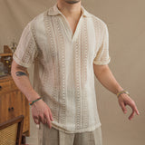 Vintage Hollow Short Sleeve POLO Collar Gentleman T-Shirt