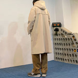 Loose Hooded Horn Button Casual Coat