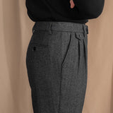 Italian Retro British Style Wool Herringbone Trousers