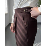 Drape High Waist Straight Vintage Trousers