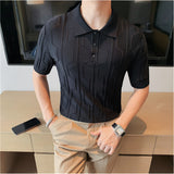 Men's Business British Lapel Polo Knit Slim Fit Casual T-Shirt