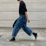 Men's Casual Retro Loose Straight Wide Leg Denim Trousers