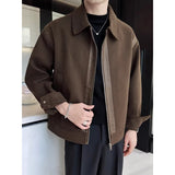 Casual Wool And Leather Patchwork Warm And Thick Woolen Autumn And Winter Lapel Jacket
