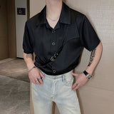 Men's Belt Panel Short Sleeve Shirt