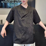 Satin Jacquard 3D-Textured Short-Sleeve Pullover Casual Shirt