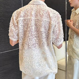Lace-Embroidered Jacquard Short-Sleeve Shirt