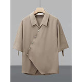 Drapey Ice Silk Short-Sleeve Shirt with Placket Detail
