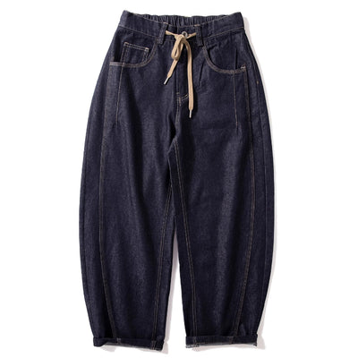 Men's Scimitar-cut Denim Carrot Pants, Loose Fit Tapered Jeans, Casual Streetwear
