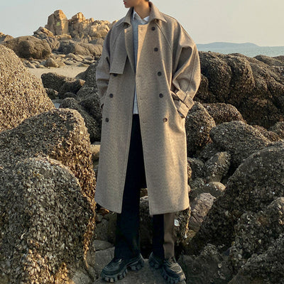 Men's Thickened Loose Woolen Windbreaker, Warm Winter Overcoat, Casual Trench Coat