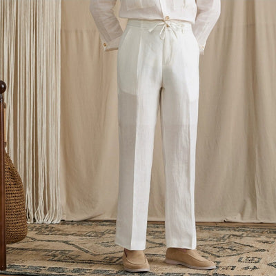 Breathable Linen High-Waisted Elastic-Waist Casual Pants