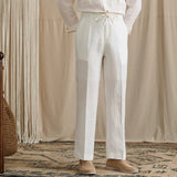 Breathable Linen High-Waisted Elastic-Waist Casual Pants