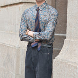 Men's Floral Square Neck Slim Fit Shirt